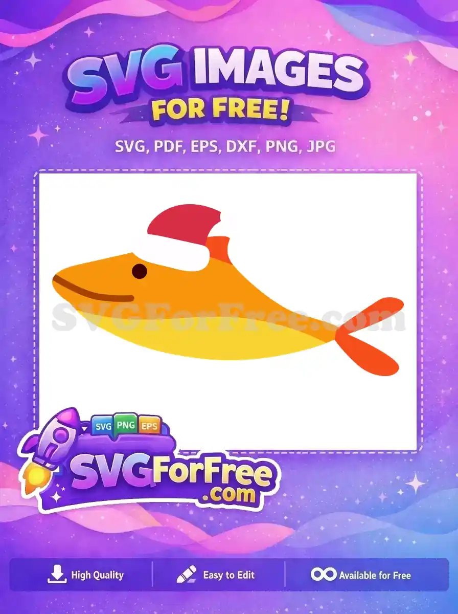 A delightful free design featuring an orange cartoon fish wearing a classic red and white Santa hat, ready for Christmas. This free vector is ideal for holiday projects.