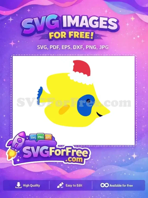 Free Festive Fish Fun: Santa Hat Yellow Fish Design! Free SVG of a cheerful yellow fish wearing a festive red Santa hat, ready for your holiday creative projects.