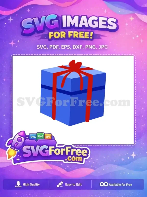 A vibrant free blue gift box with a prominent red ribbon and bow, ready to download for your designs.