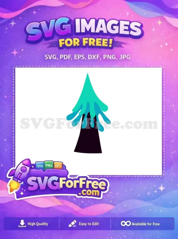 A vibrant, abstract tree free design, featuring layered teal and blue organic shapes atop a dark conical base. Download this free vector for creative projects.