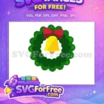 Free Green Wreath Free Red Bow Golden Bell Merry Christmas Free SVG - Instant Download