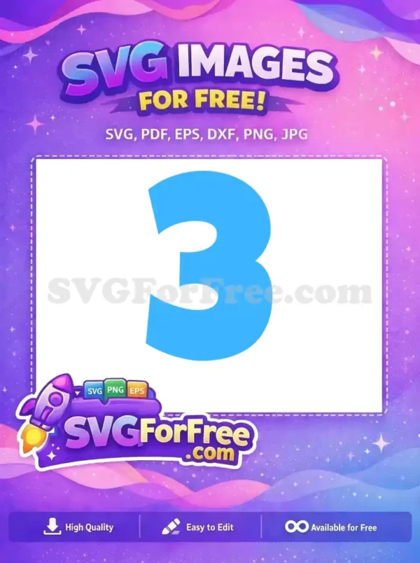 Free Number 3 SVG Design – Vibrant Blue Digit Graphic A bold, bright blue number 3 free SVG graphic, featuring smooth, rounded edges on a white background. This free design is ideal for various creative projects.