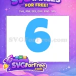 Free Blue Number Six Free Bold Bright Baby Shark Party Free SVG - Instant Download