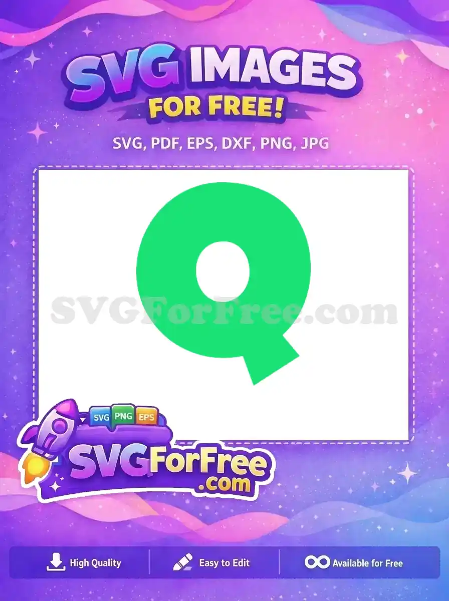 A striking free design featuring a modern green letter Q logo with a clean white circular cutout. Download this free SVG.