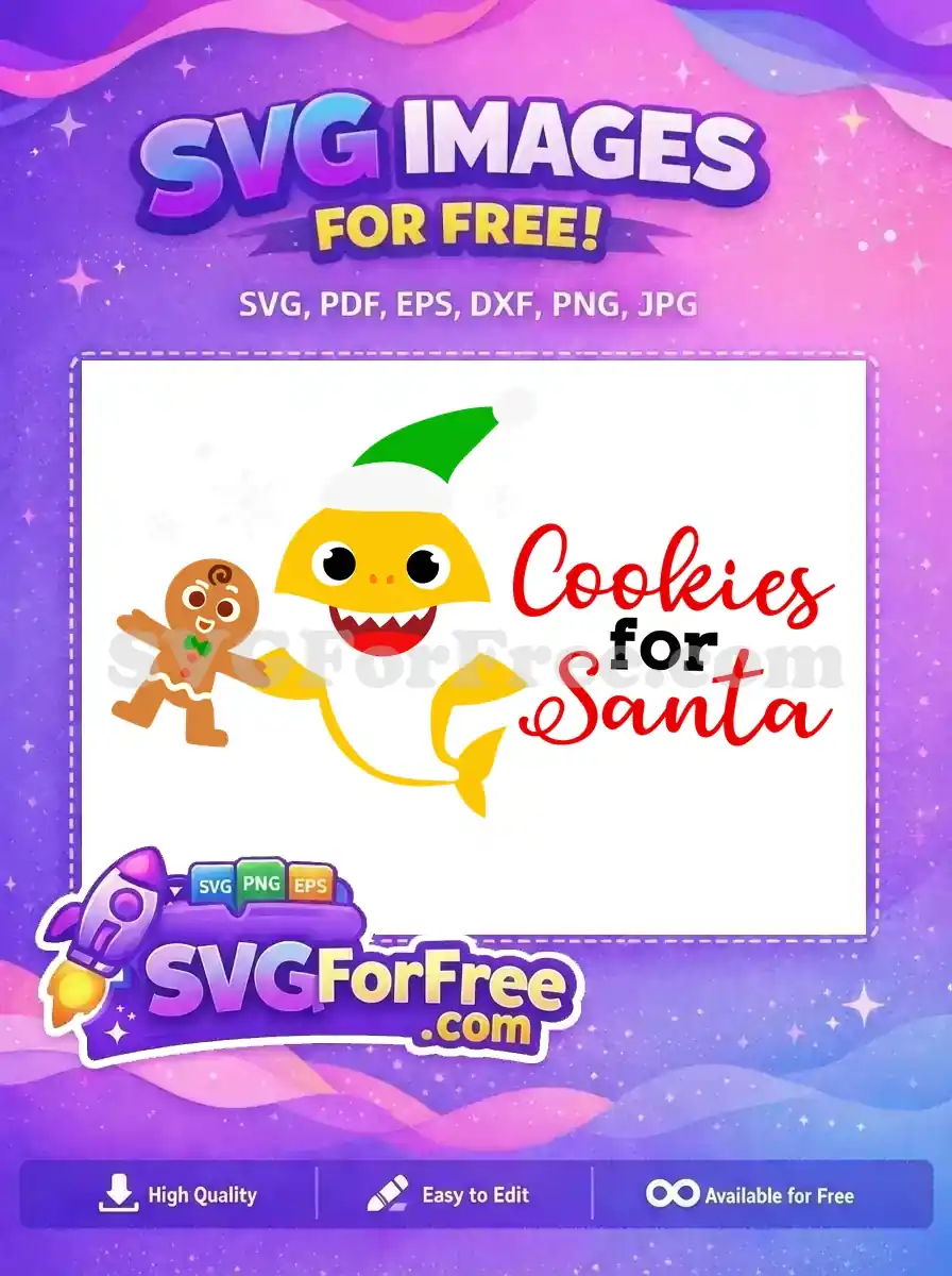 Celebrate the holidays with this free Christmas design featuring a festive Baby Shark and a gingerbread man, perfect for free crafts.