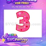 Free Pink Number Three Free Colorful Polka Dots Baby Shark Free SVG - Instant Download