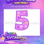 Free Purple Number Five Polka Dot Free Birthday Baby Shark Party Free SVG - Instant Download