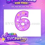 Free Lavender Number Six Free Polka Dot Pattern Baby Shark Party Free SVG - Instant Download
