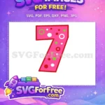 Free Pink Number Seven Free Polka Dot Pattern Baby Shark Party Free SVG - Instant Download