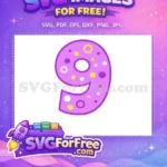 Free Purple Number Nine Free Polka Dot Design Baby Shark Party Free SVG - Instant Download