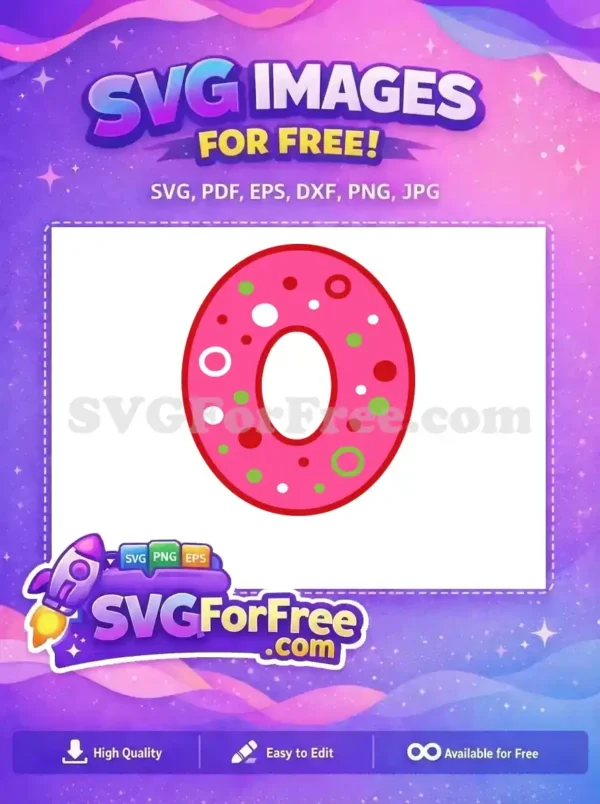 A delightful free number 0 SVG, pink with red outline and colorful sprinkles, ideal for fun digital crafts.