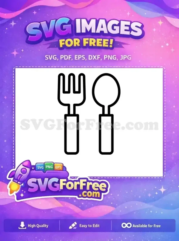 A crisp, free fork and spoon SVG icon, ideal for restaurant menus or kitchen designs. Download this free graphic.