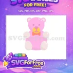 Free Pink Teddy Bear Free Cute Coral Bow Baby Shower Free SVG - Instant Download