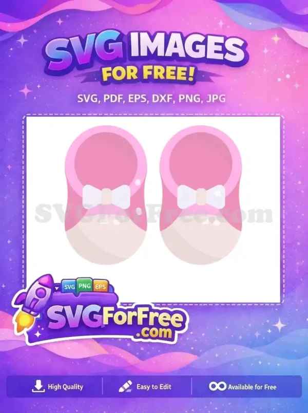 A delightful free design featuring a pair of soft pink baby shoes with cute bows, ideal for various projects. Get this free SVG now!