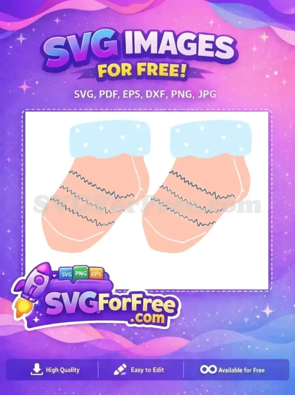 Discover this charming free SVG of pastel baby socks, featuring polka-dotted cuffs and wavy details, perfect for any free design project.