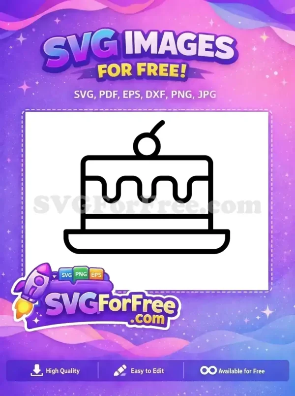 A free cake icon SVG, featuring a two-tier cake with wavy frosting and a cherry on top, ideal for any free design project.