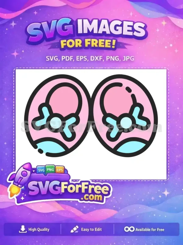 A delightful free SVG of pink baby shoes with light blue bows, perfect for nursery decor and crafting projects. Free download!