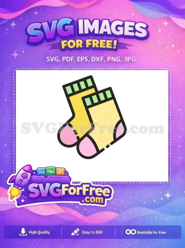 A vibrant free design showcasing two baby socks in yellow, pink, and green, ideal for crafting and digital projects.