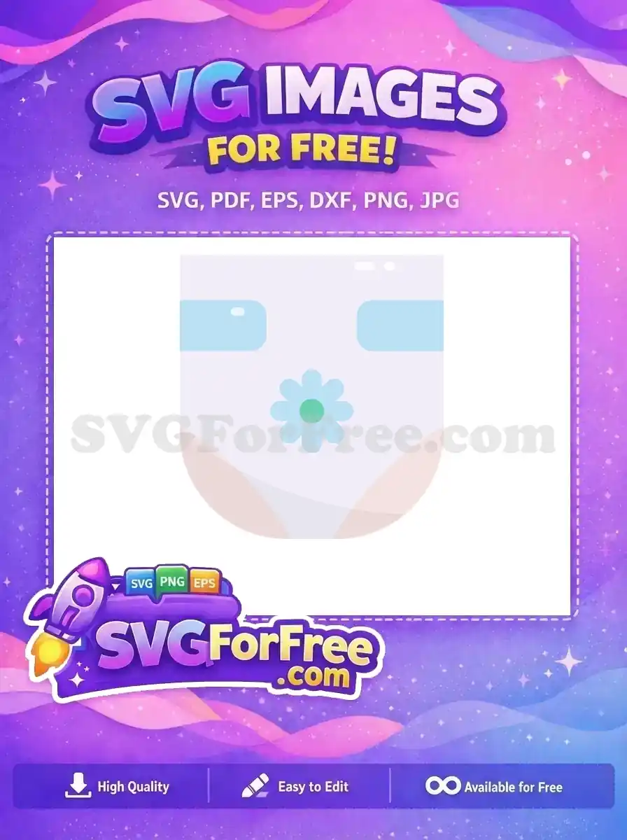 A free SVG featuring a soft blue flower with a green center, set against a pastel UI background. Ideal free design for web.