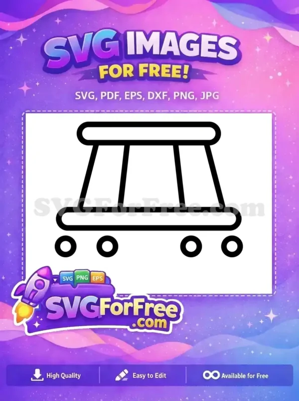A black outline free SVG icon depicting a simple flatbed transport cart or dolly with four wheels, emphasizing its free use.