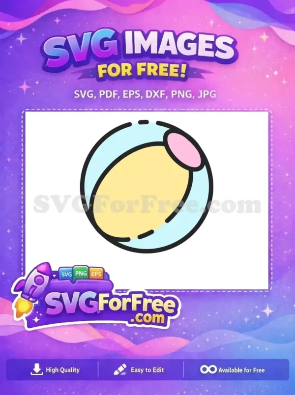 A free design featuring a colorful beach ball with yellow, light blue, and pink panels, outlined in black. Ideal free summer graphic.