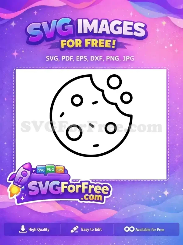 A free design featuring a minimalist outline of a delicious bitten cookie with chips, ideal for any sweet project. Get this free SVG now!