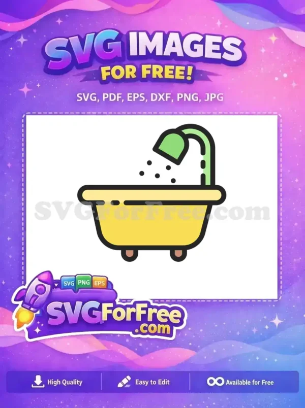 A vibrant, free SVG icon depicting a yellow bathtub with a green shower and water droplets. Ideal for any free design project.