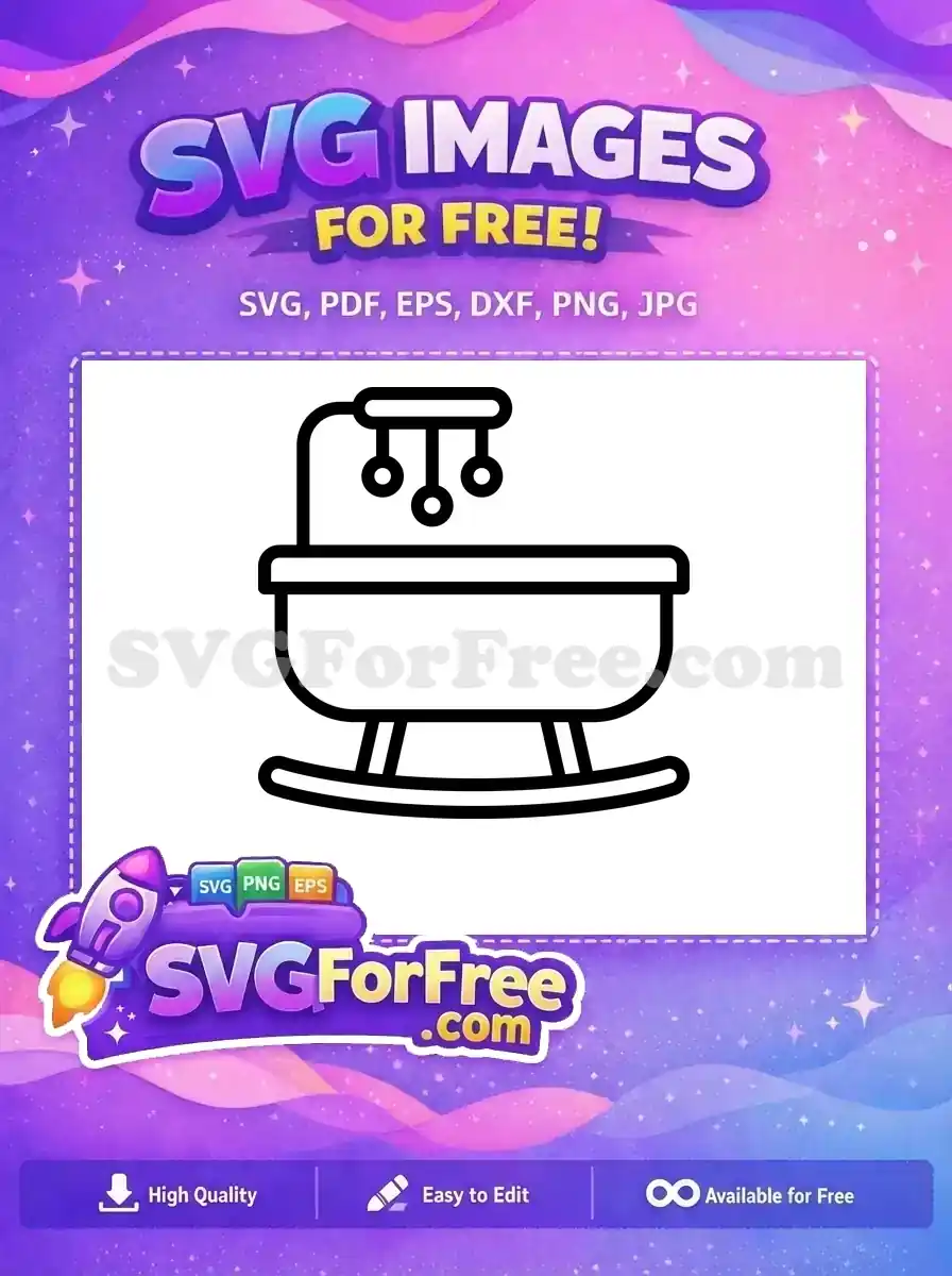 A crisp, free line art SVG of a baby bassinet with a mobile, ideal for nursery designs and infant themes. Download this free graphic now!