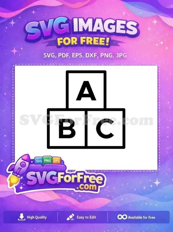 A free SVG of classic alphabet blocks, featuring letters A, B, and C, ideal for children's designs. Download this free educational design today!