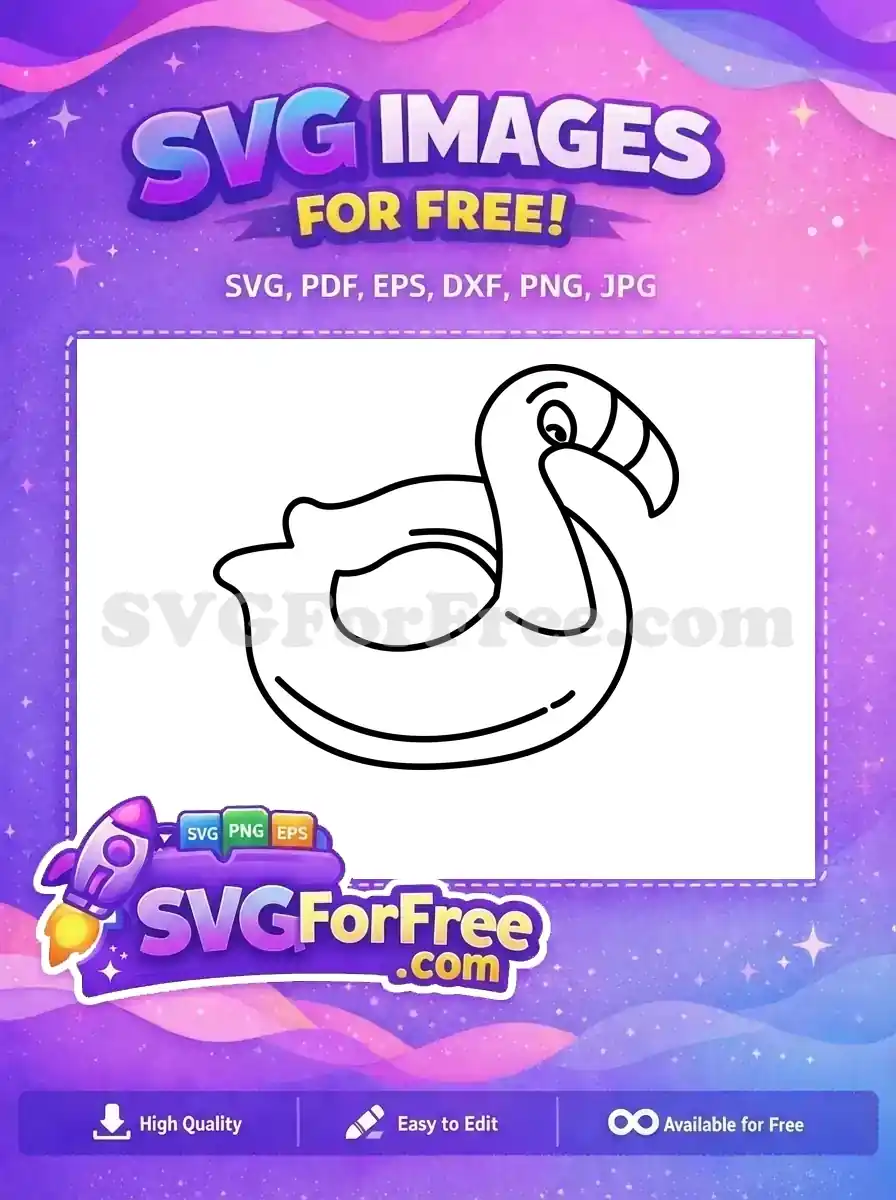 A free SVG outline of a cute flamingo pool float, perfect for summer fun designs. Get this free vector now!