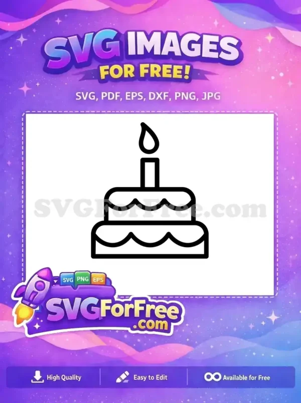 Free Birthday Cake SVG Design – Celebrate with This Icon! A delightful free birthday cake icon with two tiers and a lit candle, perfect for festive digital designs. Download this free SVG!