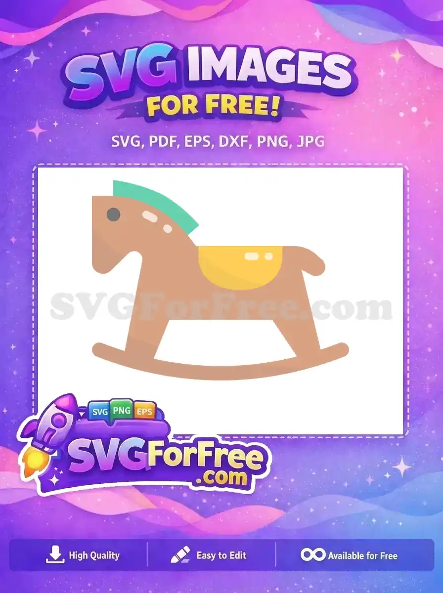 Free rocking horse SVG design, a delightful and simple illustration for kids' projects. This free vector is perfect for nurseries.