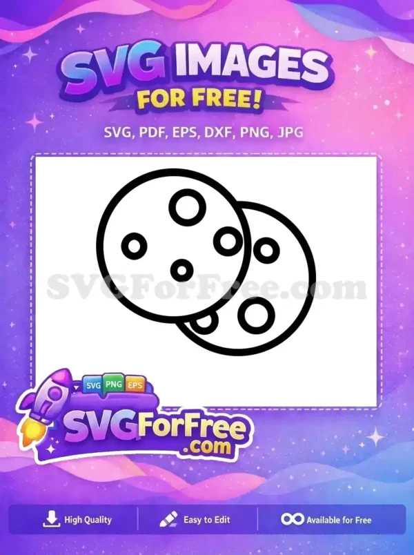 A delightful free outline SVG of two chocolate chip cookies, perfect for web, print, or craft projects. Download this sweet free design today!