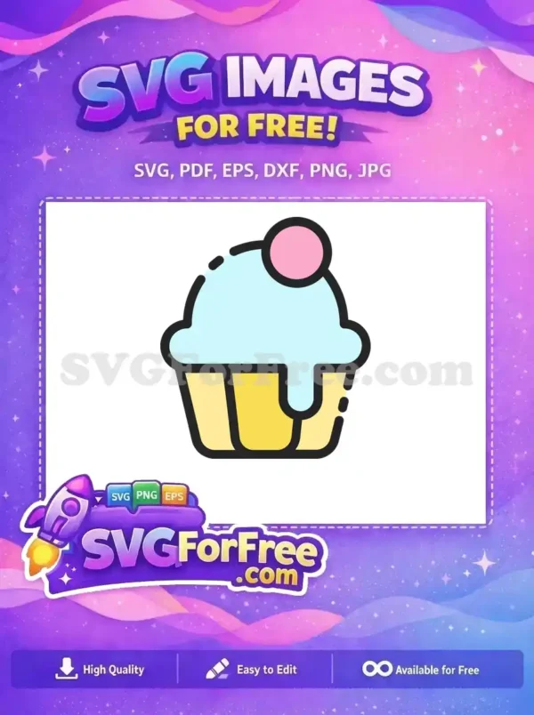 A charming free cupcake icon with light blue frosting and a pink cherry. This delightful free design brightens any project.