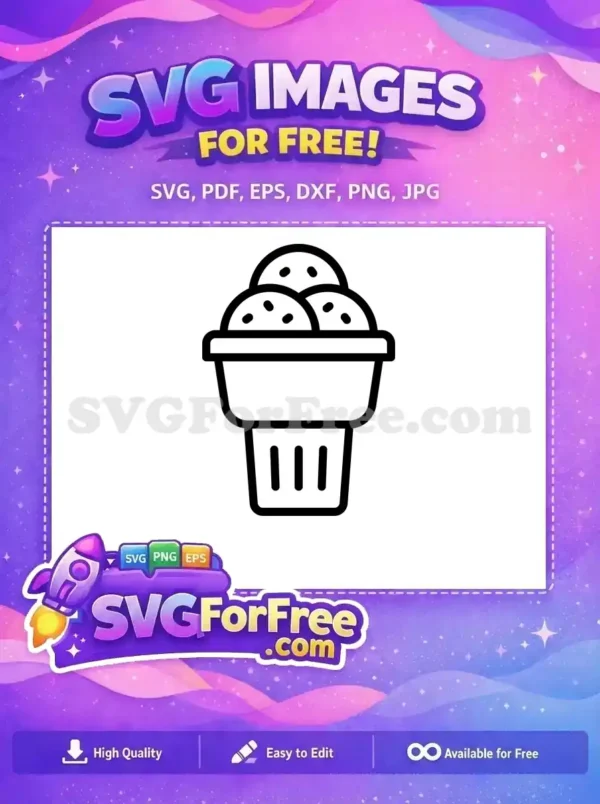 A free minimalist black outline icon showing three scoops of ice cream in a cup, complete with sprinkles. Get this free design!
