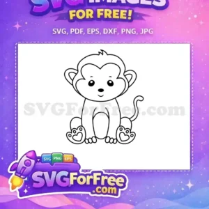 A charming free baby monkey line art SVG, ideal for children's activities and crafting. This free design is cute and ready to use.