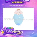 Free Happy Baby Face Free Light Blue Swaddle Baby Shower Free SVG - Instant Download