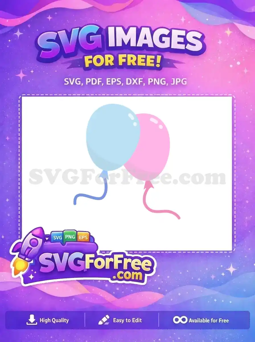 A charming free design featuring one light blue and one pink balloon, perfect for festive projects. Download this free SVG!