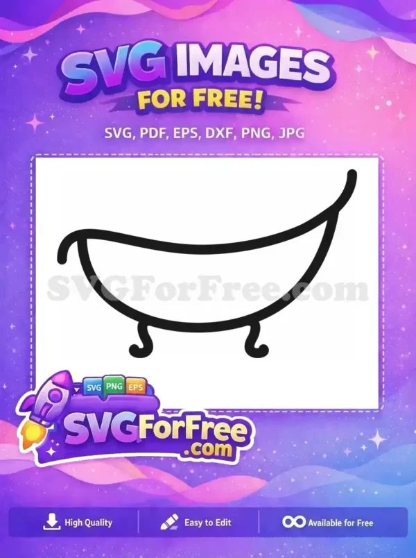 A minimalist, free clawfoot bathtub outline SVG, ideal for bathroom decor or vintage-themed design projects. This free graphic is versatile.