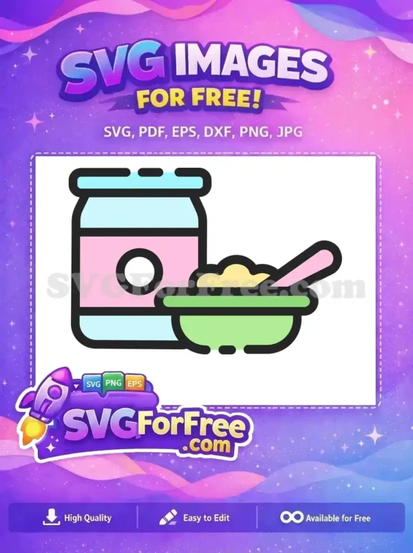 A charming free baby food jar and bowl with spoon icon, perfect for any free childcare design project. Get this free SVG today!