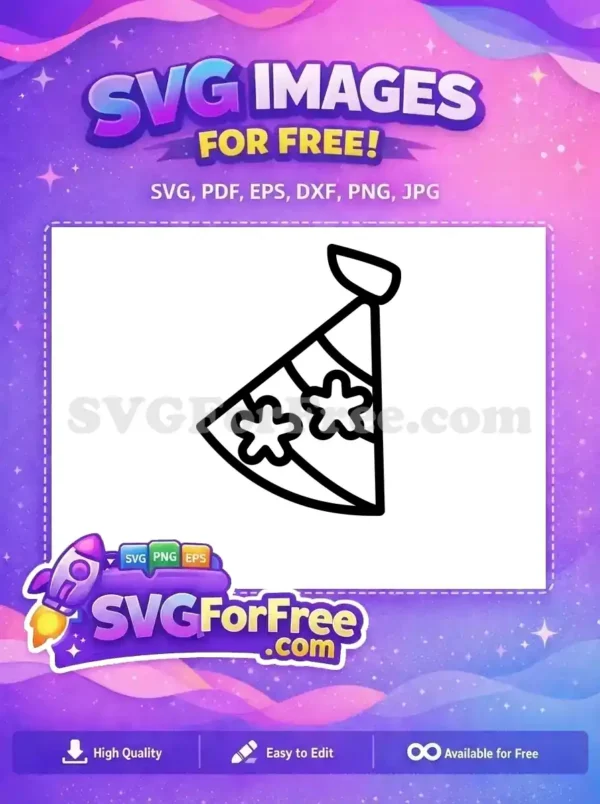 A free party hat SVG icon, featuring two whimsical flower decorations, ideal for festive free digital designs. This free vector is versatile.