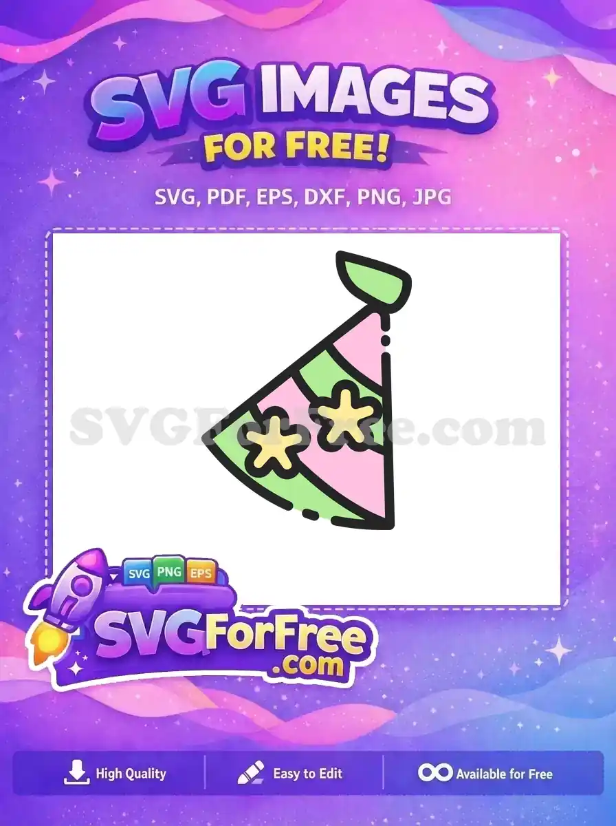 Download this free party hat SVG icon, adorned with cheerful pink, green, and yellow floral patterns. A delightful free graphic for any event.