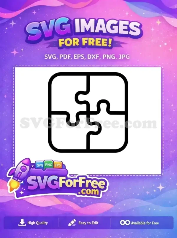 Free Puzzle Pieces Icon – Connect & Solve with this Free Design! A free puzzle icon showing four interlocking pieces forming a square, symbolizing teamwork and solutions. Download this free design!