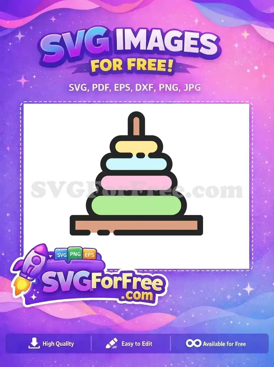 A delightful free SVG of a pastel stacking toy, featuring colorful rings on a central post. Ideal for playful designs.