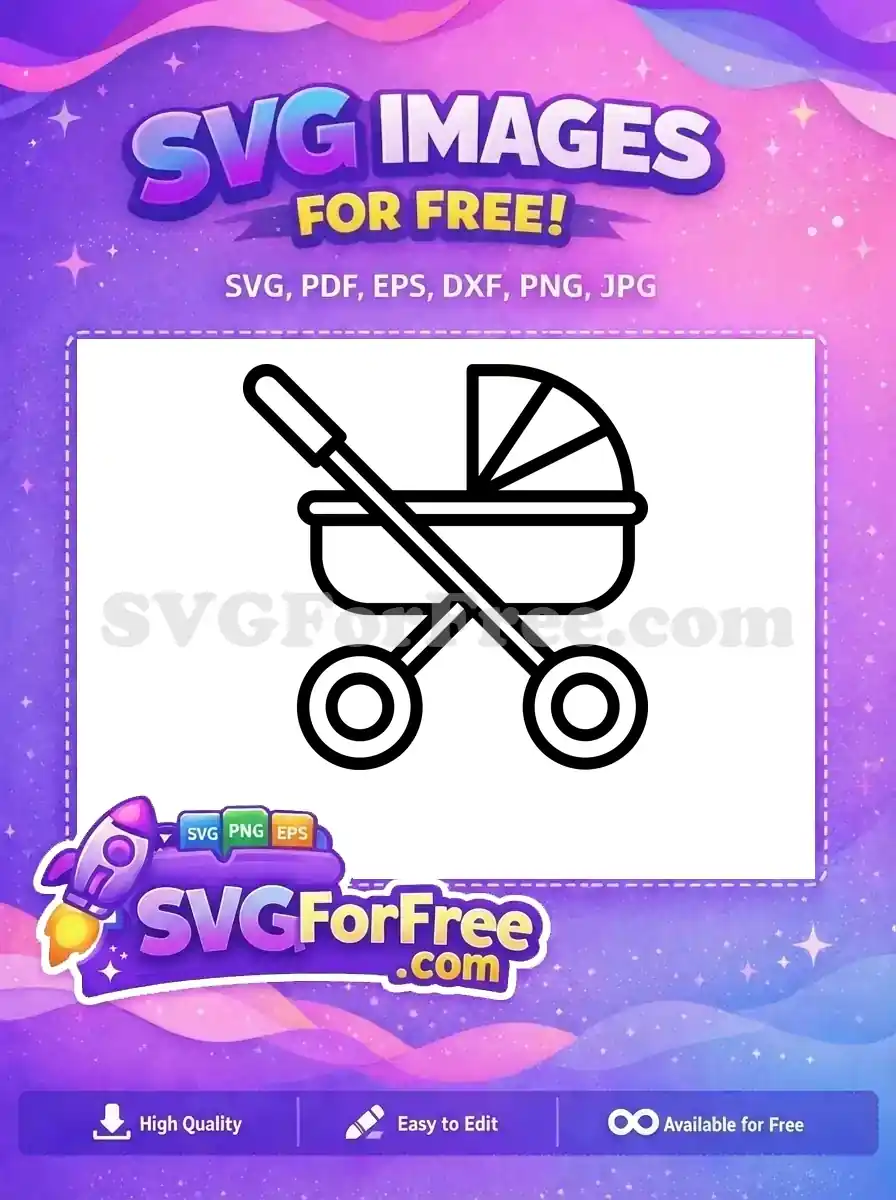 Free baby carriage icon, a clean line art SVG design. Ideal for web, print, and craft projects. Download this free vector.