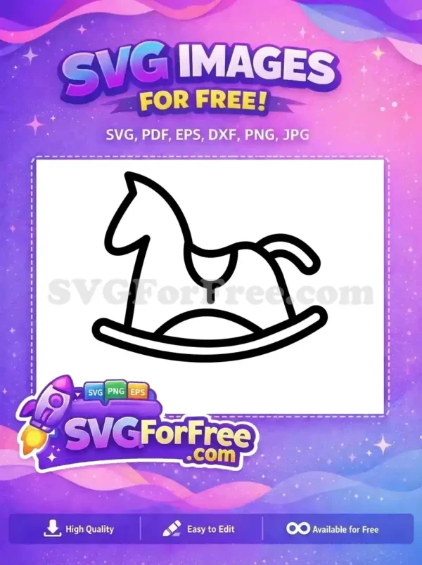 A free minimalist outline SVG of a classic rocking horse, perfect for children's designs and playful projects. Download this free vector.