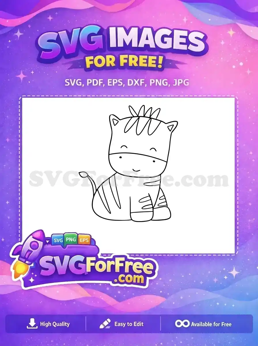 Charming free baby zebra SVG outline, ideal for coloring and crafting. A delightful free design for all your creative projects.