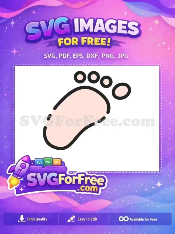 Free Baby Footprint SVG Design – Sweet & Playful Vector A charming free baby footprint SVG design with a light pink fill and playful dashed outline. This free vector is ideal for crafts.
