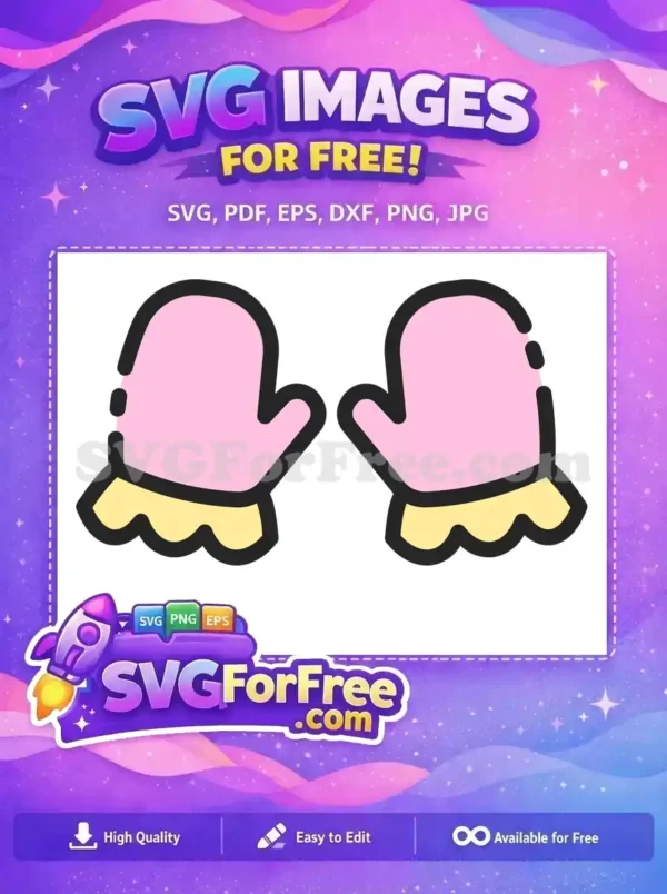 Adorable free pink mittens with yellow cuffs, a cozy vector design perfect for winter and baby themes. Download free now!