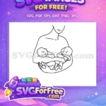 Free Gentle Mother Cradling Twins Free Simple Baby Shower Outline Free SVG - Instant Download